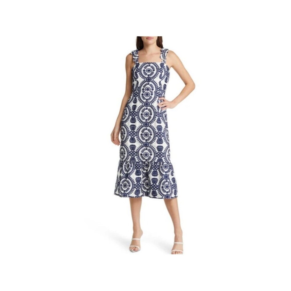 Adelyn Rae Layla Embroidered Cotton Midi Dress Size Small
